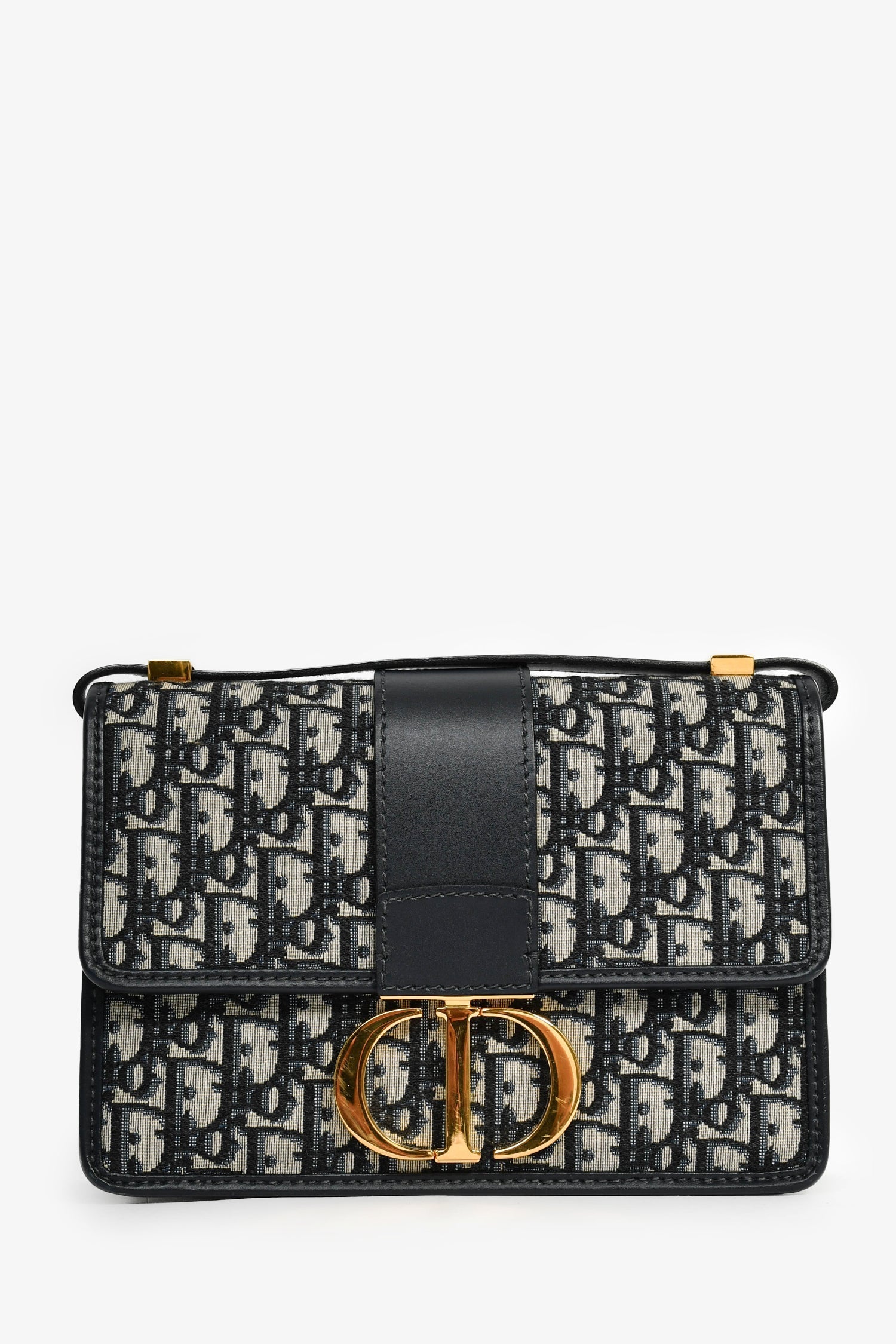 Christian DOR Navy Leather/Oblique Montaigne Shoulder Bag