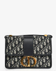 Christian DOR Navy Leather/Oblique Montaigne Shoulder Bag
