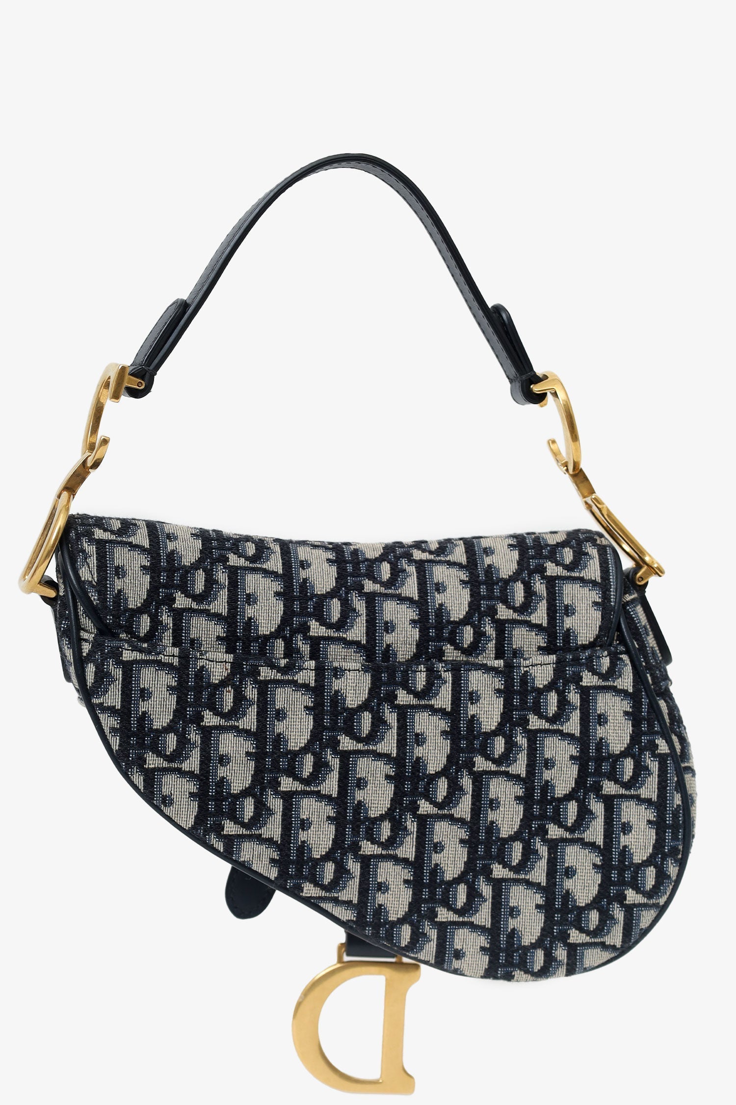 Christian DOR Blue Oblique Jacquard Mini Saddle Bag With Strap