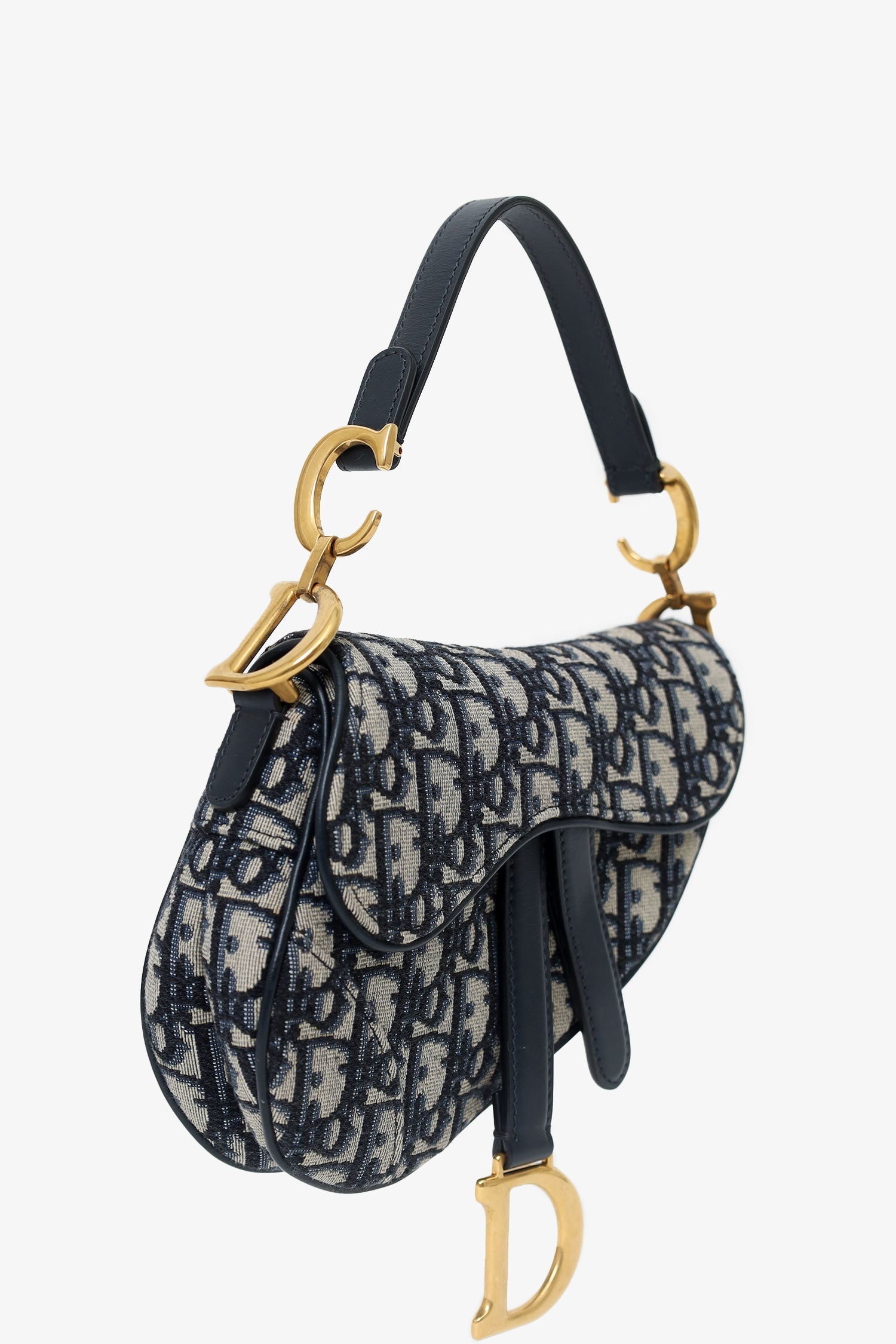 Christian DOR Blue Oblique Jacquard Mini Saddle Bag With Strap