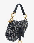 Christian DOR Blue Oblique Jacquard Mini Saddle Bag With Strap