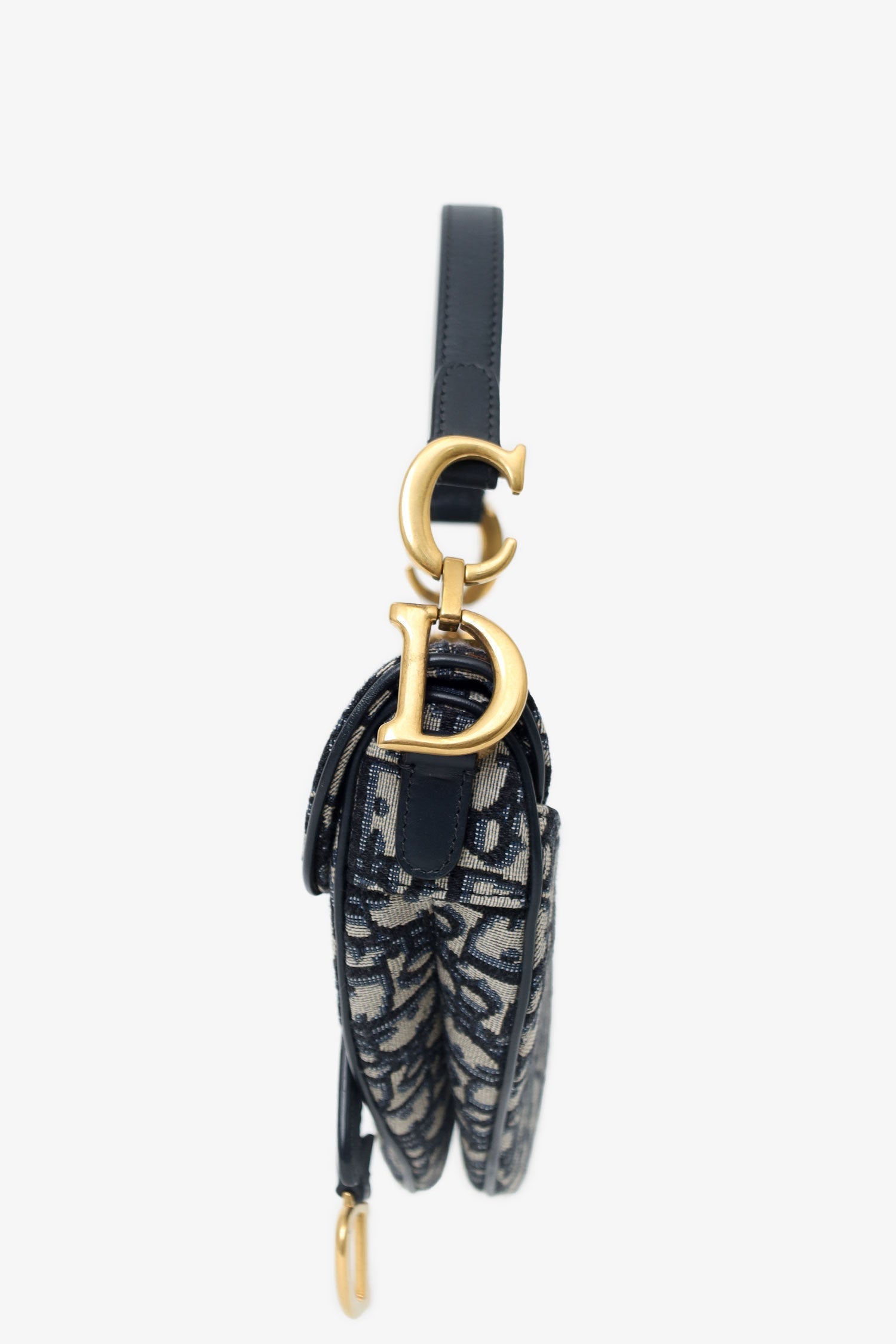 Christian DOR Blue Oblique Jacquard Mini Saddle Bag With Strap
