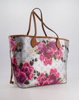 *LIMITED EDITION* LV Garden Capsule 2022 Neverfull MM Bag in Silver and Pink Floral Monogram Canvas with Brown Leather and Gold Hardware