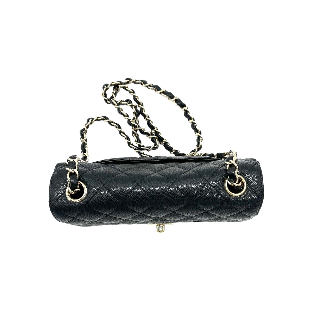 CHNL '17 Rectangle  Mini Black Caviar Light Gold Flap RARE