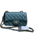 CHNL Mini Rectangle, 17B Dark Turquoise Green Caviar Leather with Shiny Gold Hardware