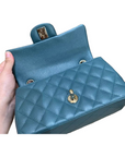 CHNL Mini Rectangle, 17B Dark Turquoise Green Caviar Leather with Shiny Gold Hardware