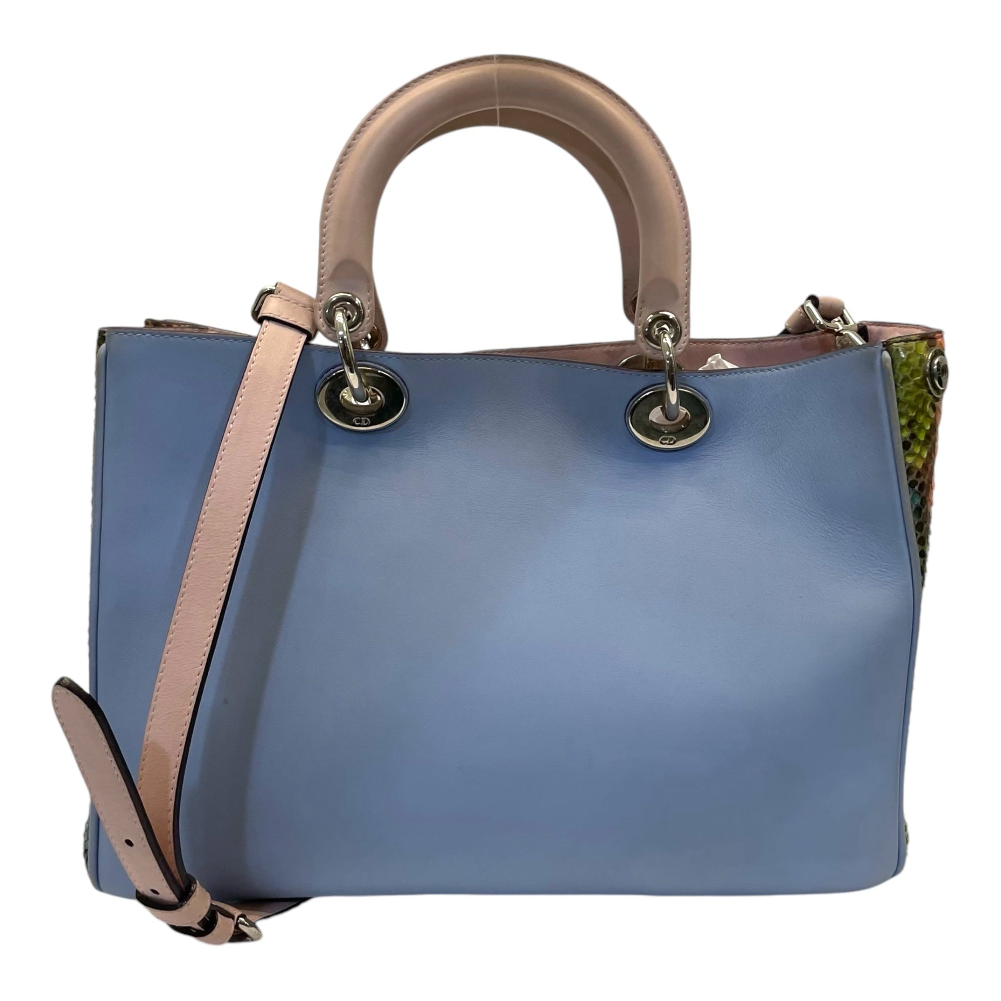 Christian DOR Baby Blue Leather/Python Medium DORissimo Shopper Tote Bag