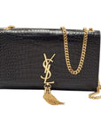 YSL Kate Medium in Black Croc Embossed Leather