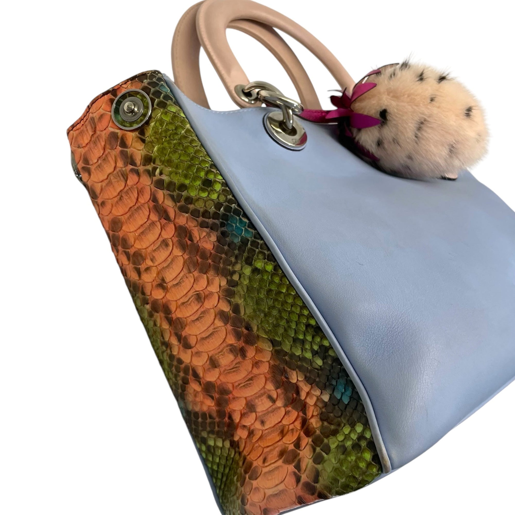 Christian DOR Baby Blue Leather/Python Medium DORissimo Shopper Tote Bag