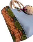 Christian DOR Baby Blue Leather/Python Medium DORissimo Shopper Tote Bag