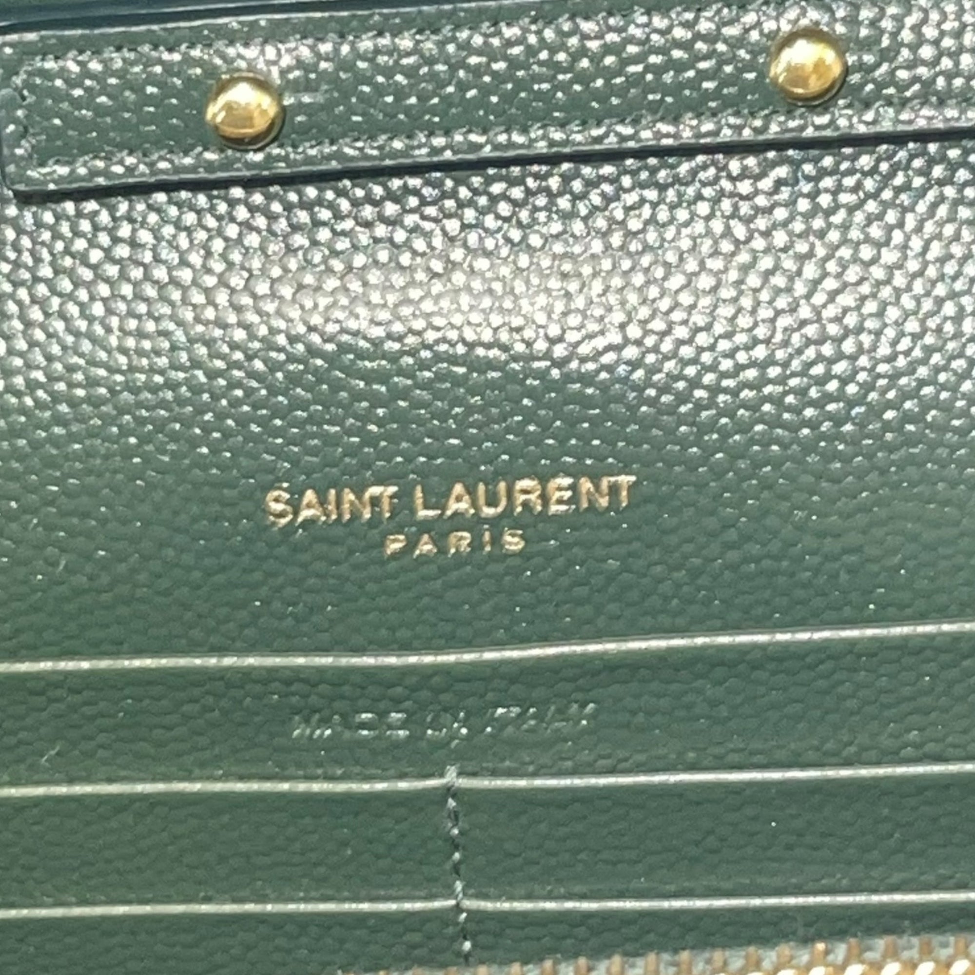 YSL Dark Green Chevron Quilted Leather Envelope Flap Bag