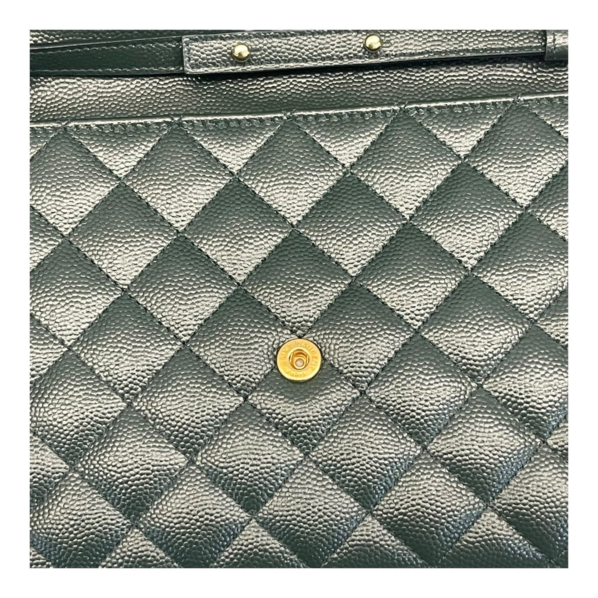 YSL Dark Green Chevron Quilted Leather Envelope Flap Bag
