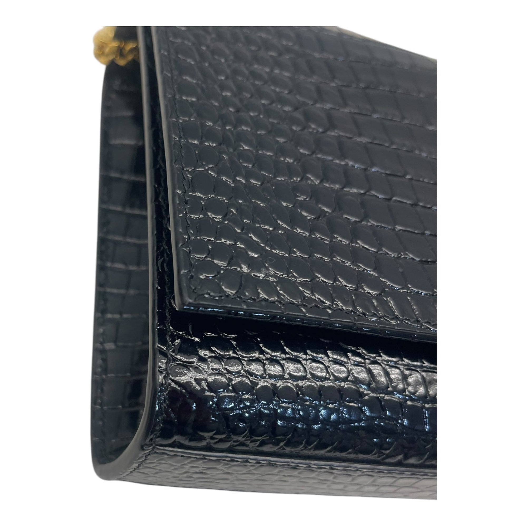 YSL Kate Medium in Black Croc Embossed Leather