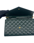 YSL Dark Green Chevron Quilted Leather Envelope Flap Bag