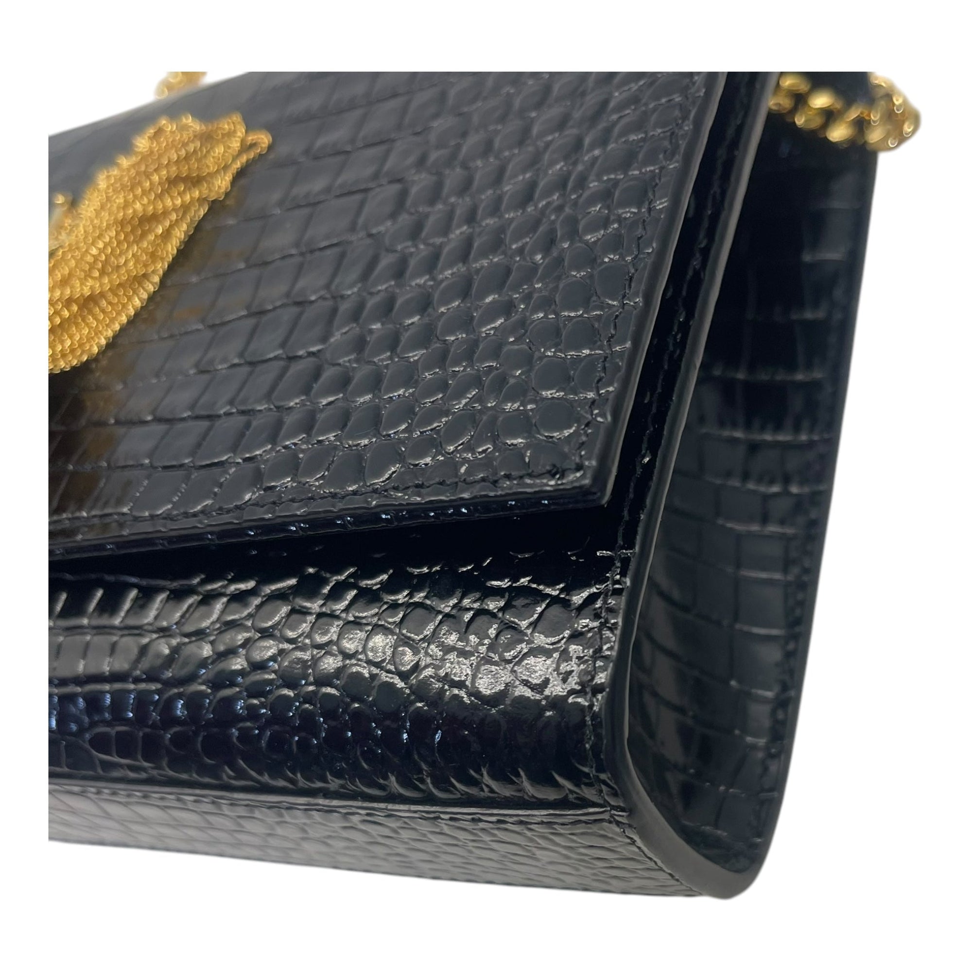 YSL Kate Medium in Black Croc Embossed Leather