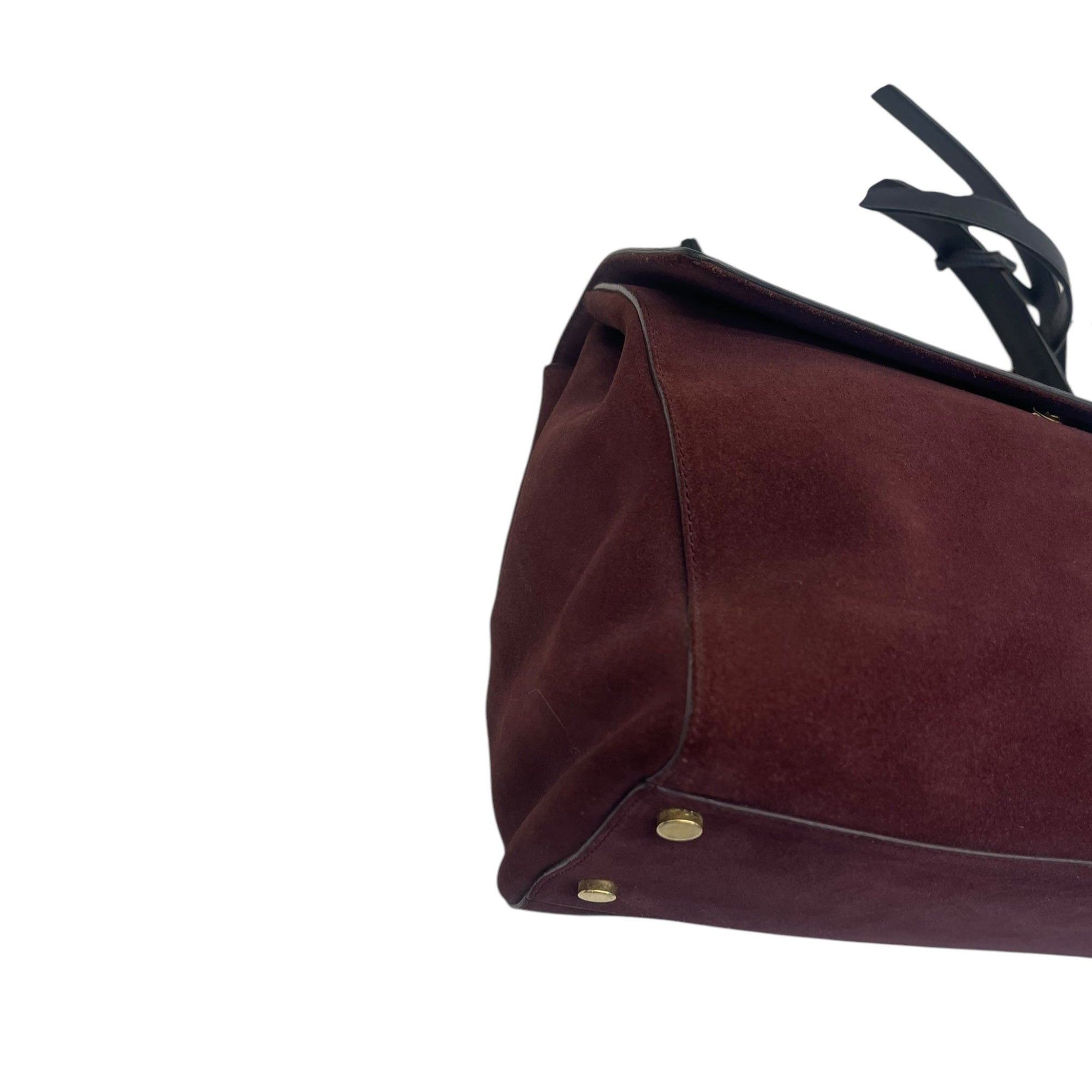 YSL Burgundy/Black Suede and Leather Medium Moujik Tote Bag