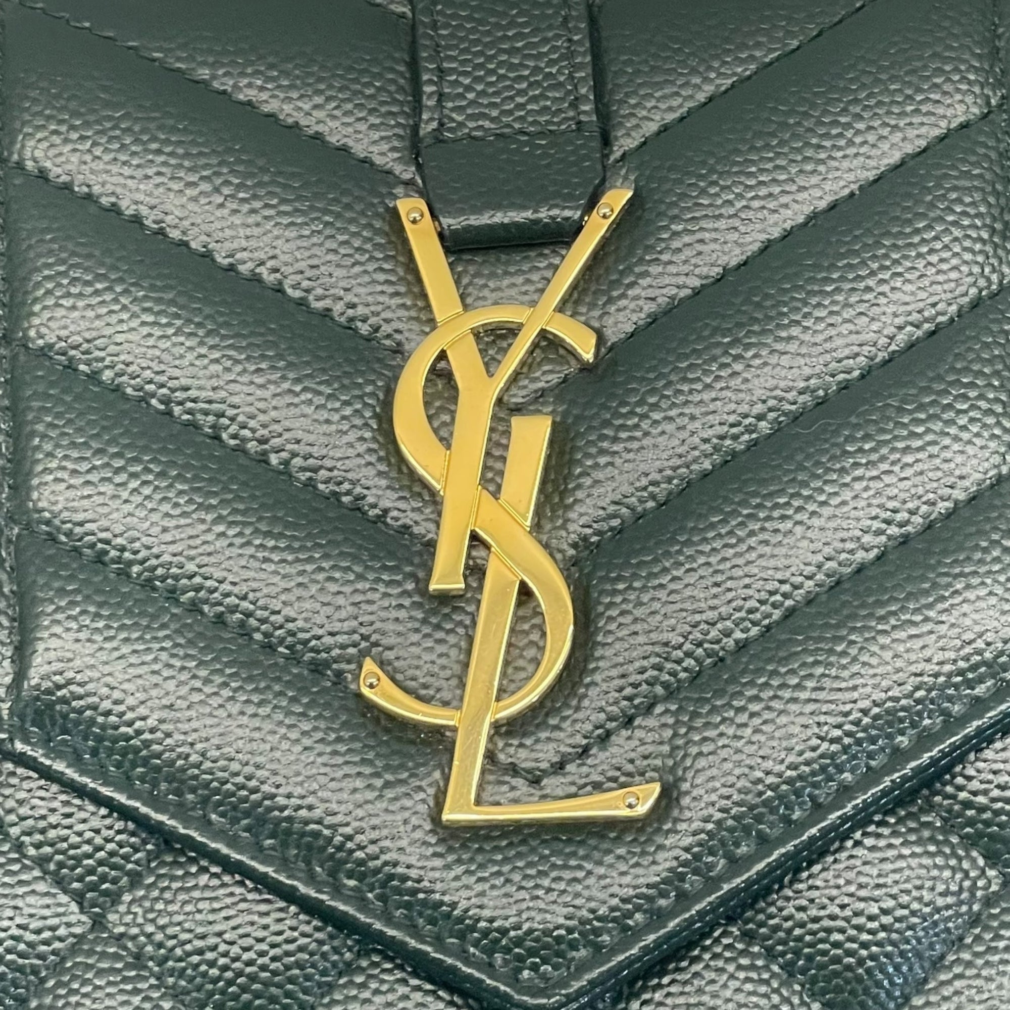YSL Dark Green Chevron Quilted Leather Envelope Flap Bag