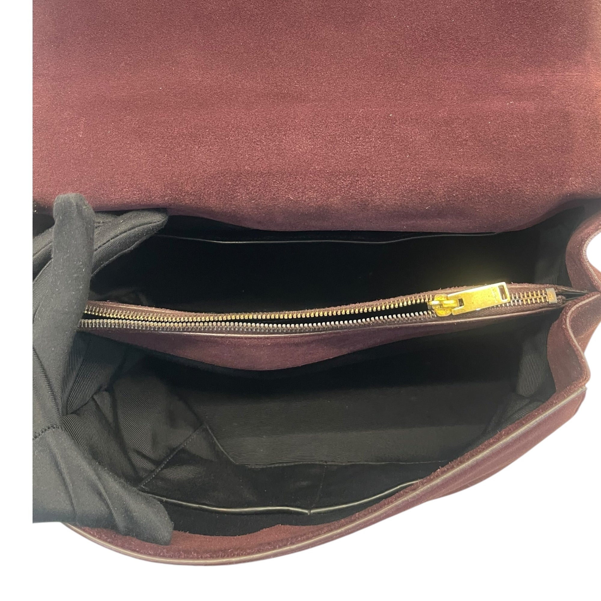 YSL Burgundy/Black Suede and Leather Medium Moujik Tote Bag