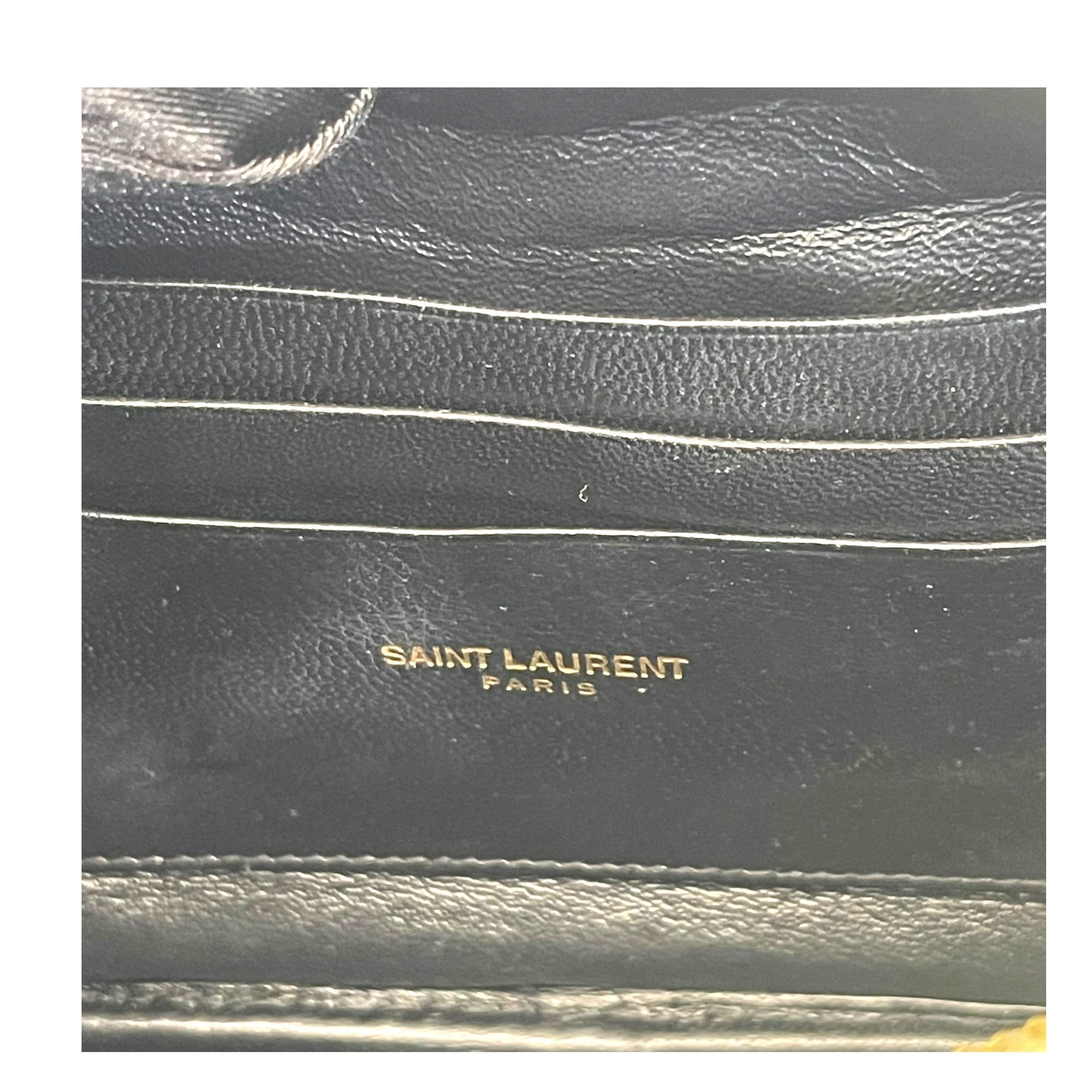 YSL Light Sage Chevron Black Leather Monogram Chain Shoulder Bag
