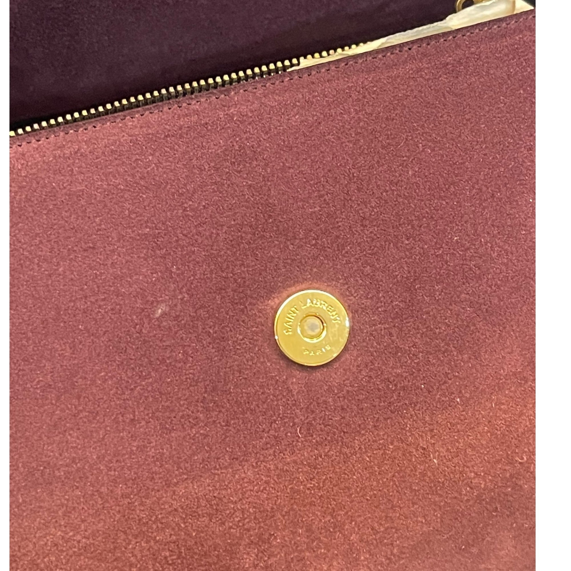 YSL Burgundy/Black Suede and Leather Medium Moujik Tote Bag