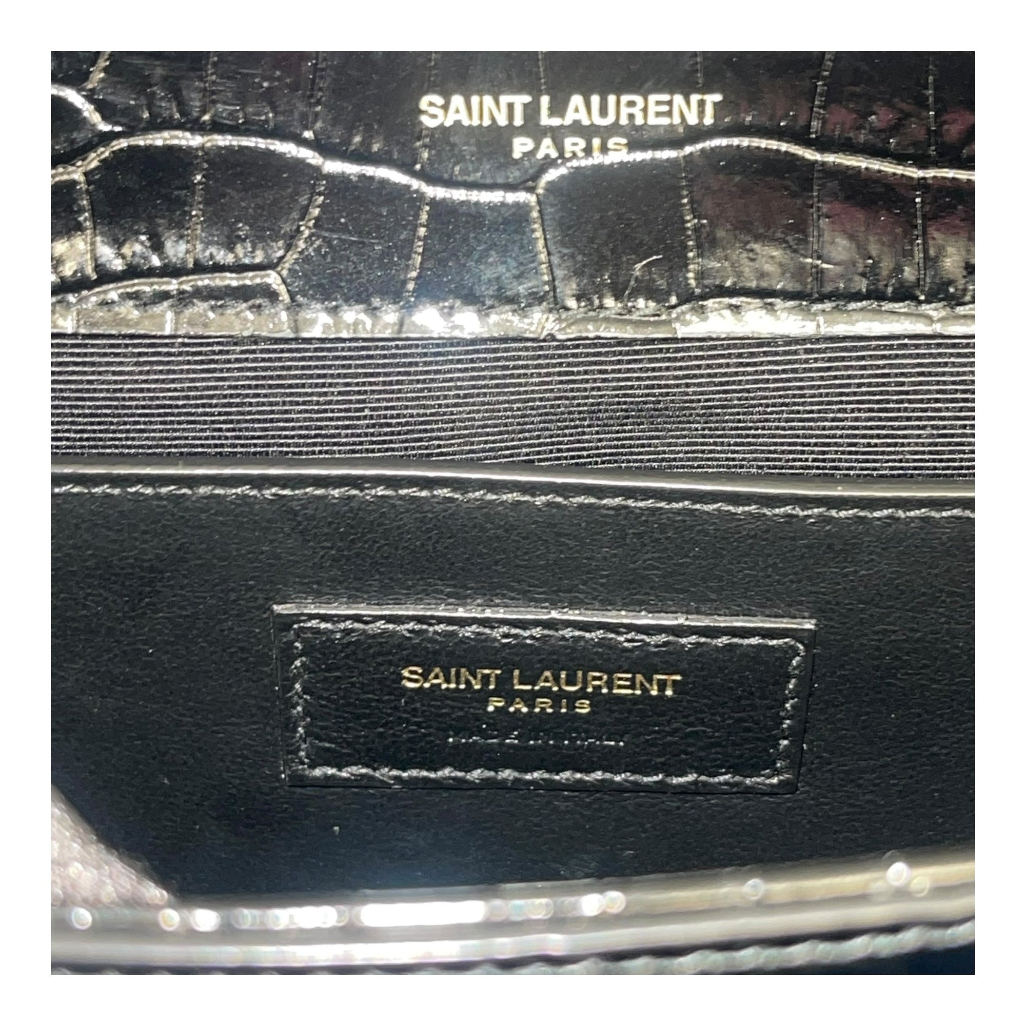 YSL Kate Medium in Black Croc Embossed Leather