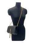 YSL Kate Medium in Black Croc Embossed Leather