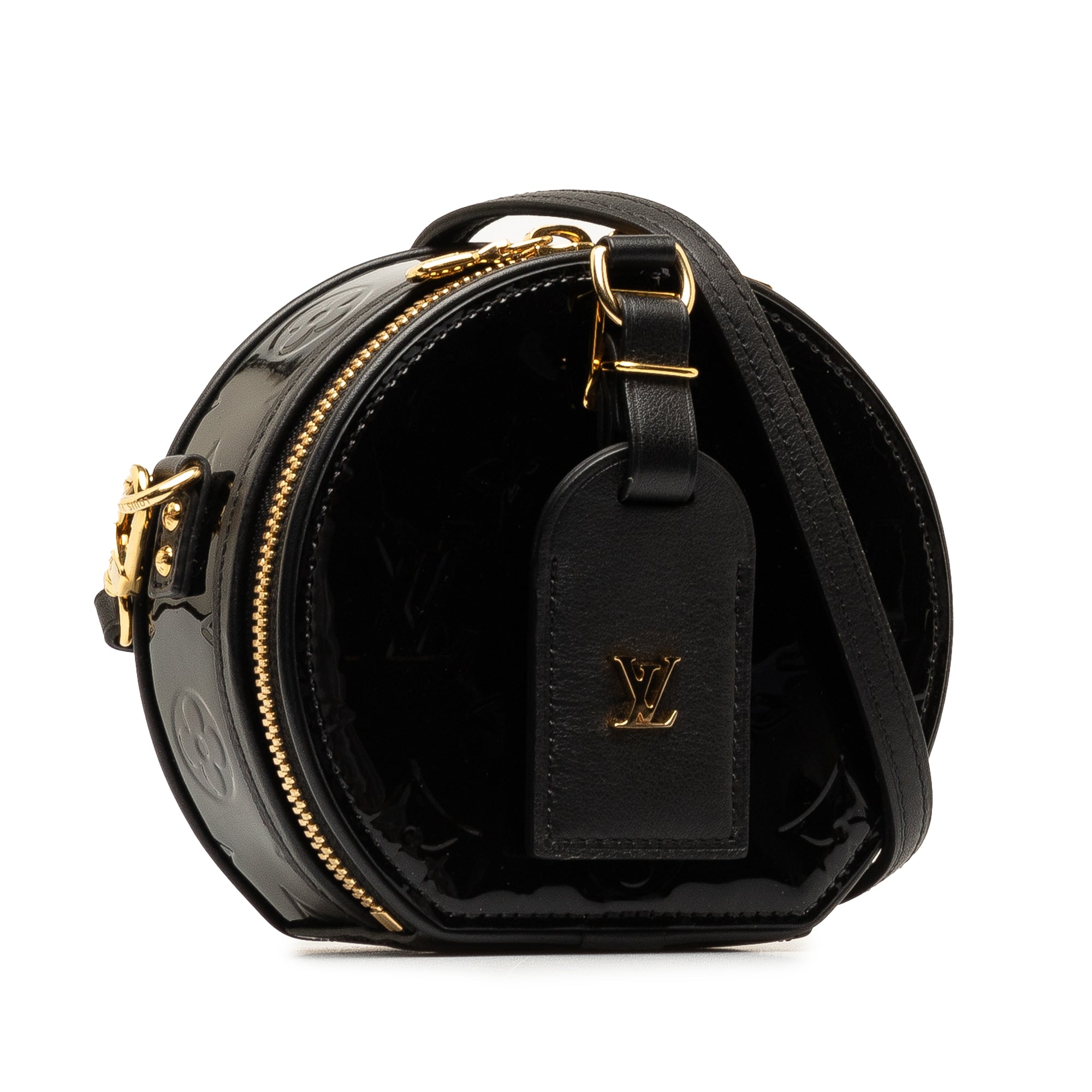 Black LV Vernis Mini Boite Chapeau Souple Crossbody Bag
