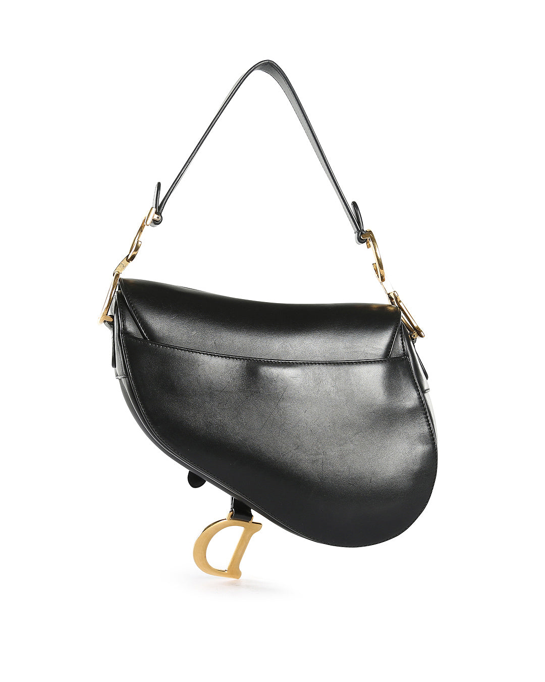 CHRISTIAN DOR Black Calfskin Leather Saddle Bag