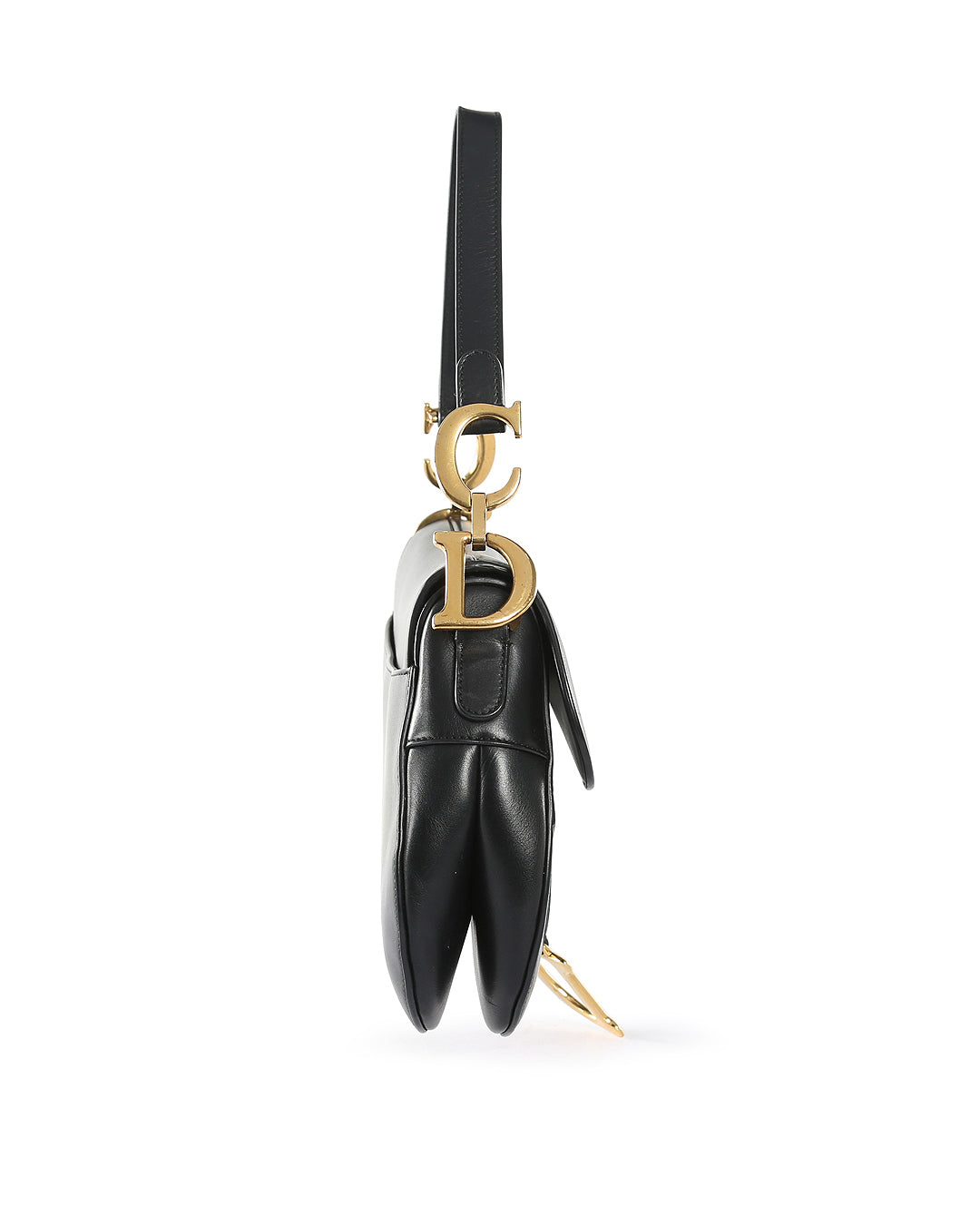 CHRISTIAN DOR Black Calfskin Leather Saddle Bag