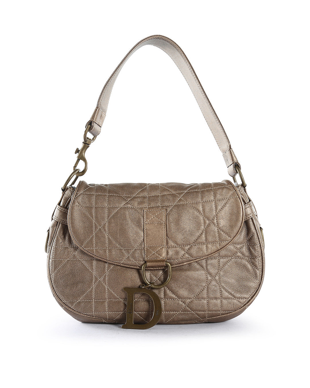CHRISTIAN DOR Bronze Lambskin Leather Cannage Flap Shoulder Bag
