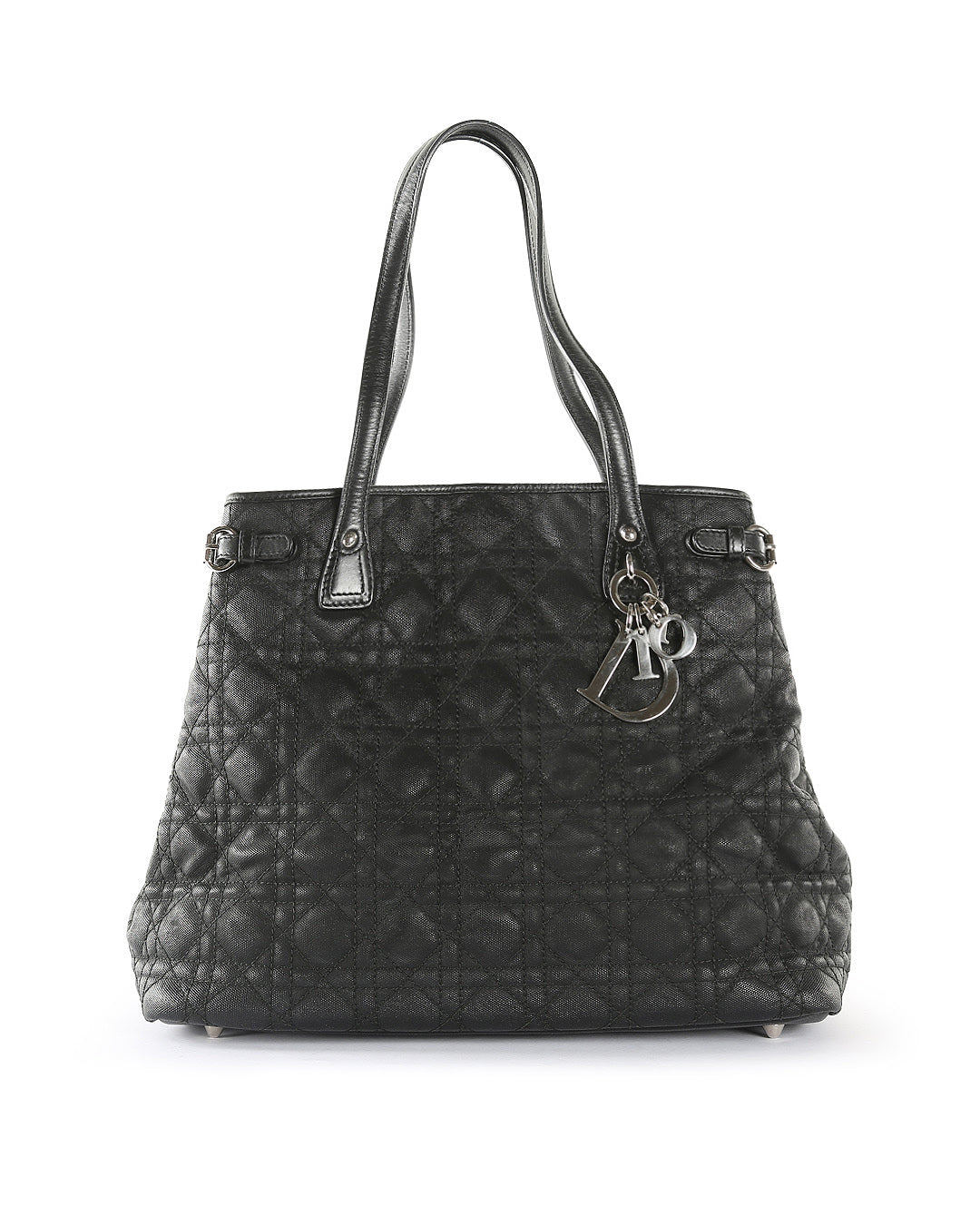 CHRISTIAN DOR Black Coated Canvas Cannage Panarea Medium Tote Bag