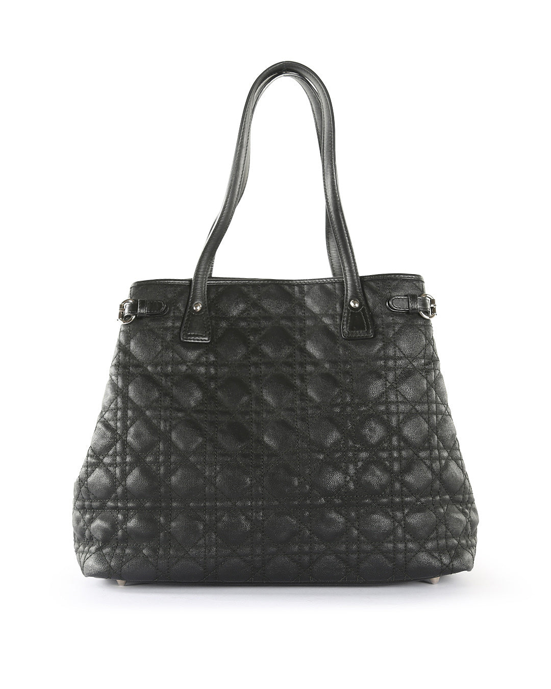 CHRISTIAN DOR Black Coated Canvas Cannage Panarea Medium Tote Bag