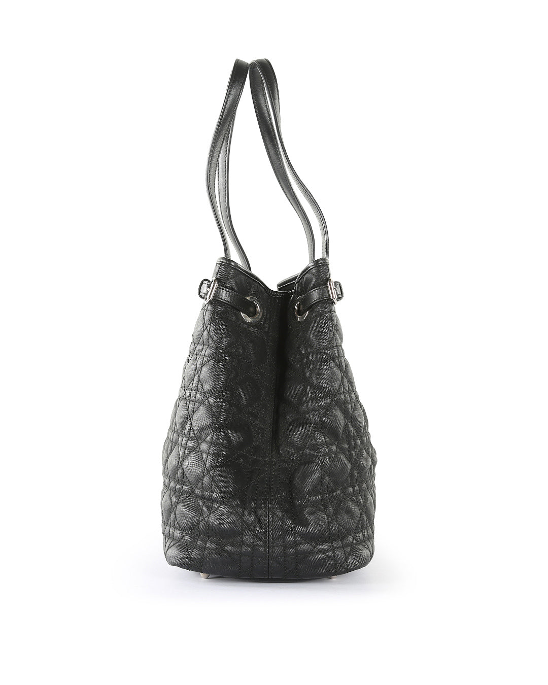 CHRISTIAN DOR Black Coated Canvas Cannage Panarea Medium Tote Bag
