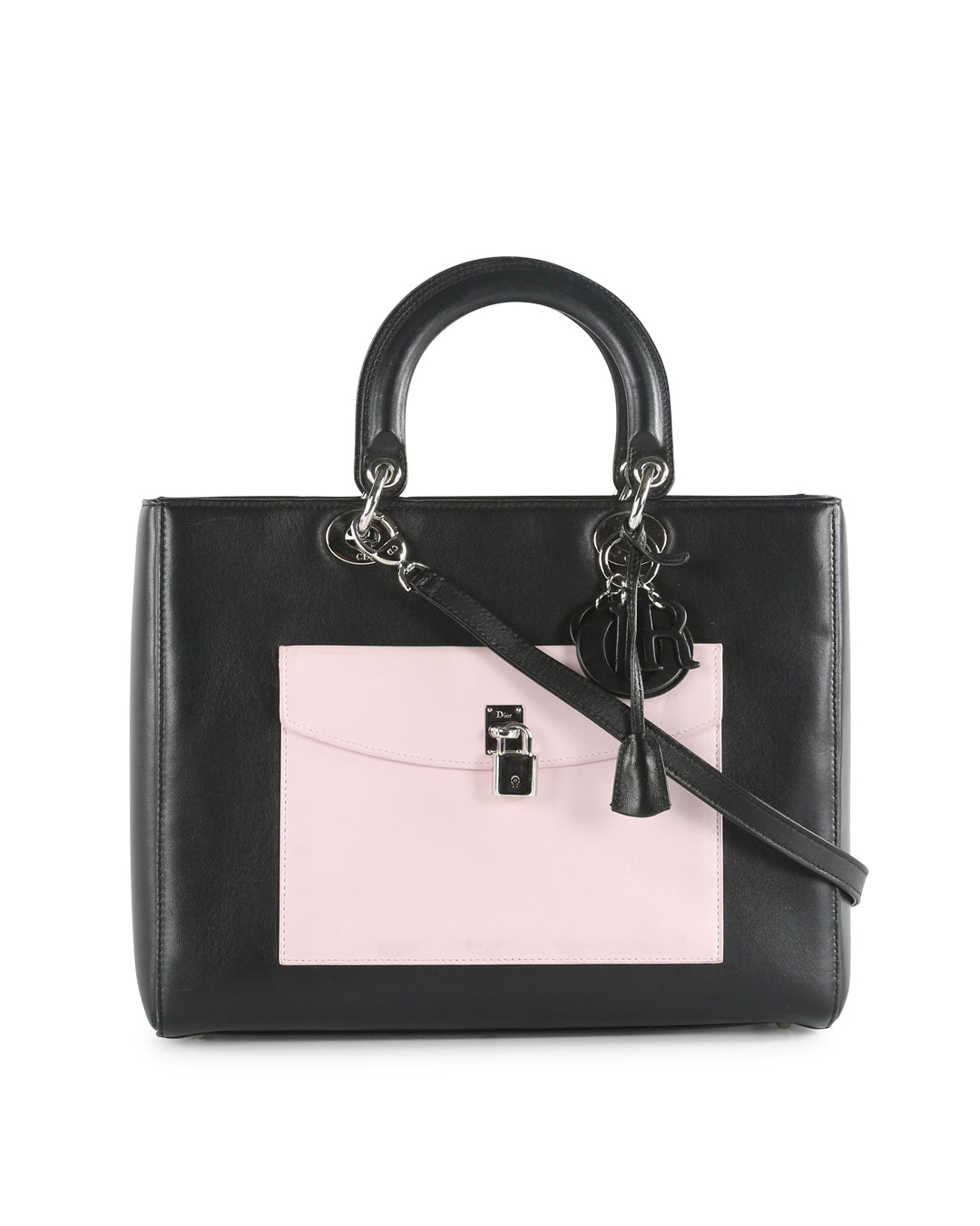 CHRISTIAN DOR Black Leather Limited Edition Pocket Large Lady DOR Tote Bag