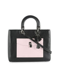 CHRISTIAN DOR Black Leather Limited Edition Pocket Large Lady DOR Tote Bag