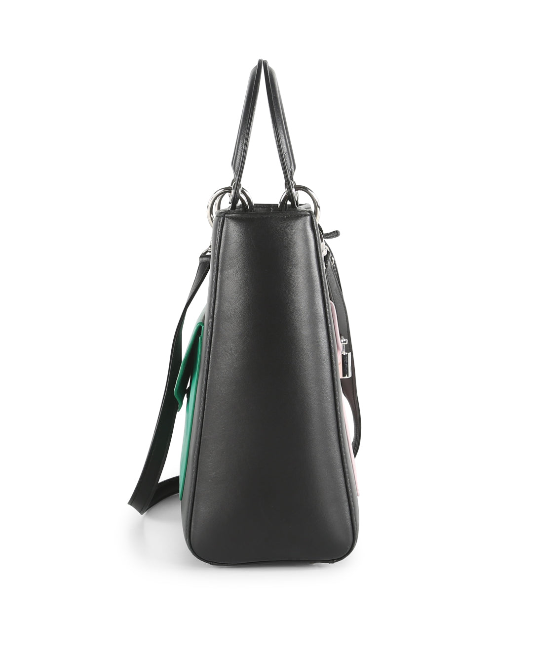 CHRISTIAN DOR Black Leather Limited Edition Pocket Large Lady DOR Tote Bag