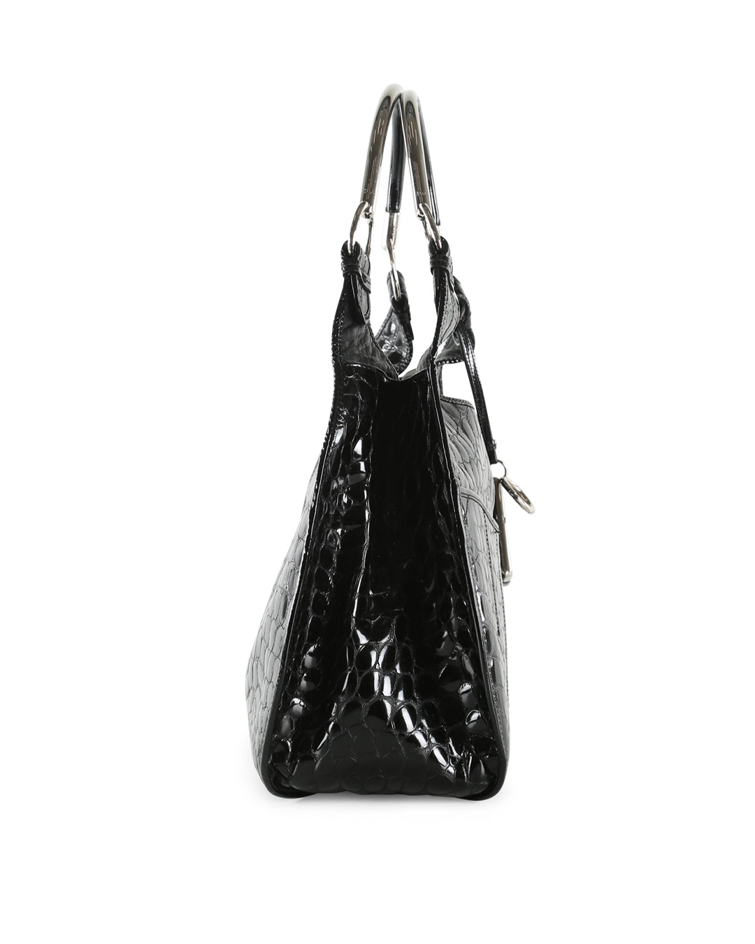 CHRISTIAN DOR Black Crocodile Embossed Patent Leather Large Shoulder Bag