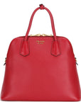 PRD CONVERTIBLE DOME SATCHEL LARGE RED SAFFIANO LEATHER GOLD HARDWARE, WITH CARD, STRAP & DUST COVER