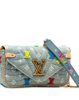 Blue LV Embroidered Monogram Denim New Wave Chain Pochette Crossbody Bag