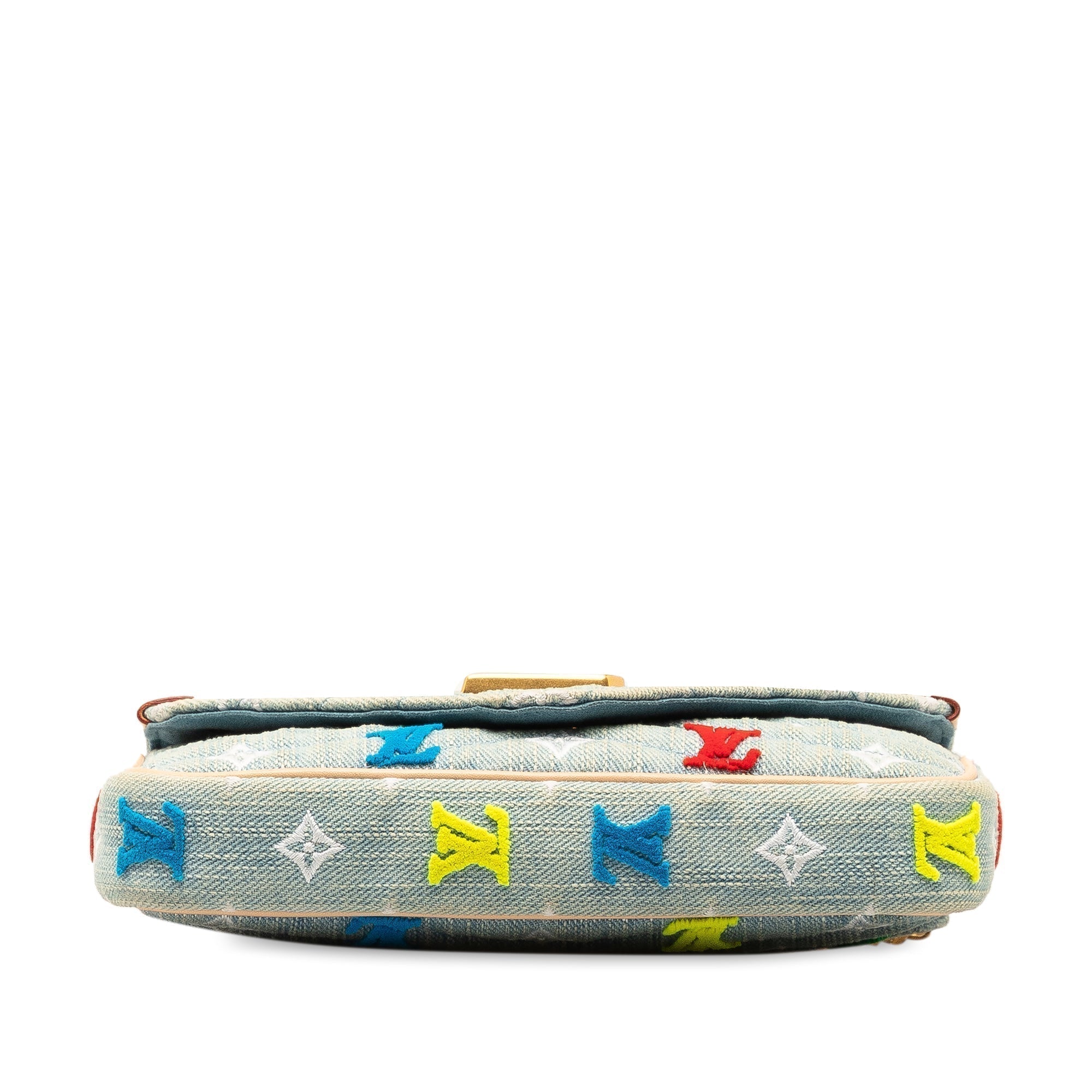 Blue LV Embroidered Monogram Denim New Wave Chain Pochette Crossbody Bag