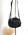 Christian DOR Cannage Round Shoulder bag Black Vintage kburx