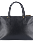 PRD BN DOUBLE ZIP SATCHEL BAG BLACK SAFFIANO LEATHER GOLD HARDWARE WITH STRAPS, CARD AND DUST COVER