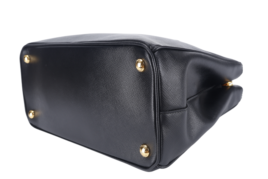 PRD BN DOUBLE ZIP SATCHEL BAG BLACK SAFFIANO LEATHER GOLD HARDWARE WITH STRAPS, CARD AND DUST COVER