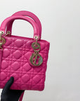 Cannage Lambskin Lady DOR Medium Bag in Fuschia Pink with GHW