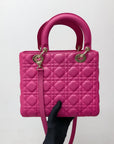 Cannage Lambskin Lady DOR Medium Bag in Fuschia Pink with GHW