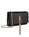 YSL SAINT LAURENT SMALL KATE CROC EMBOSSED SHOULDER BAG