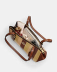 Asher Shoulder Bag With Striped Patchwork (Gold/Redwood Multi)