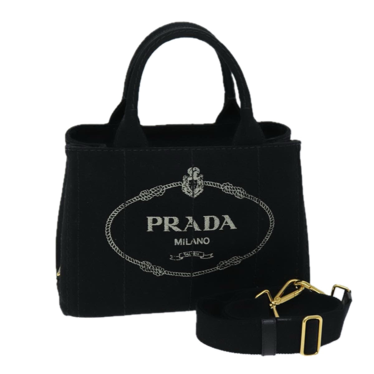 PRD Canapa PM Hand Bag Canvas way Black Auth amA