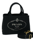 PRD Canapa PM Hand Bag Canvas way Black Auth amA