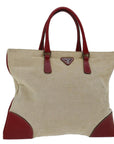 PRD Hand Bag Canvas Beige Red Auth arB